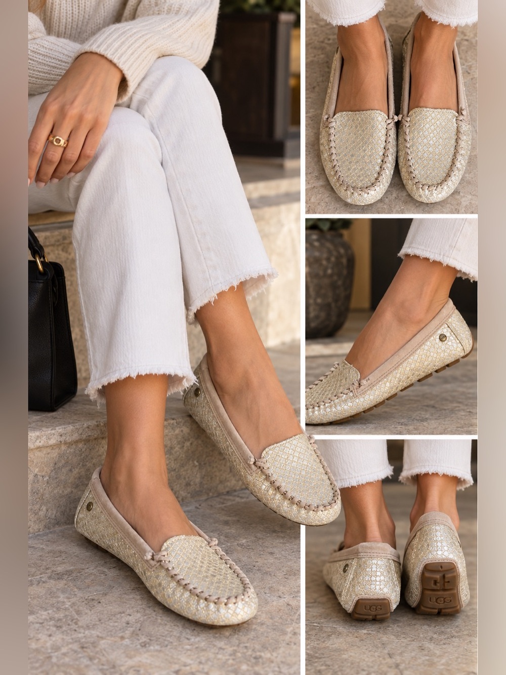 UGG Clair Metallic Gold Leather Driving Moccasin Loafers Flats Women’s 7